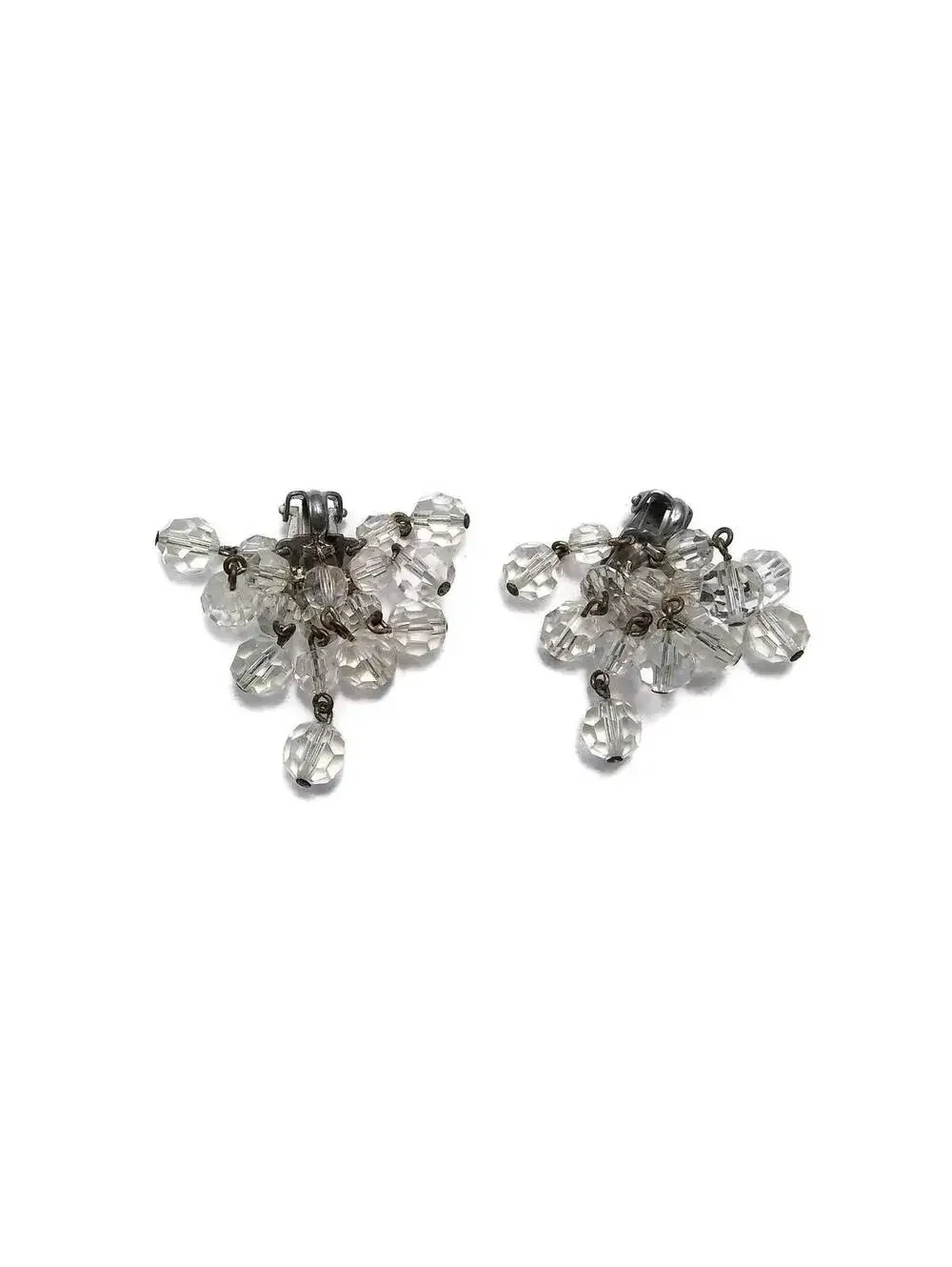 VTG Cascading Faceted Crystals Beaded Waterfall Silver Tone Clip on Earrings.